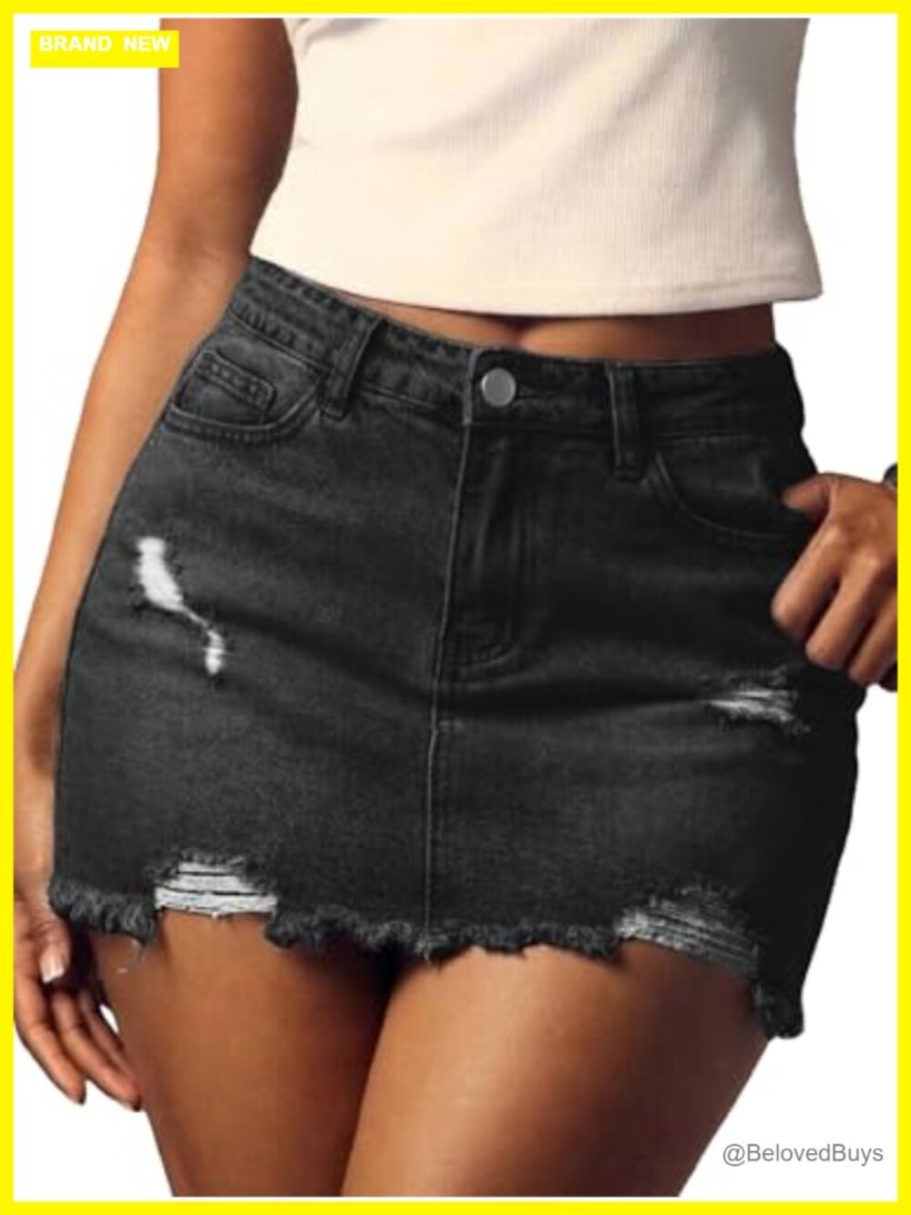 Ripped Denim Mini Skirt Y2K Frayed Raw Hem Bodycon Jean Skirt
